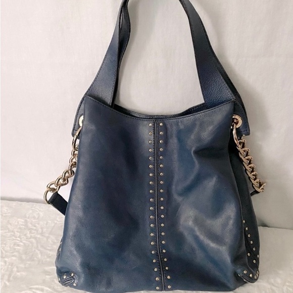 Michael Kors Large Navy Leather Shoulder Purse & Handbag EUC - Picture 2 of 5